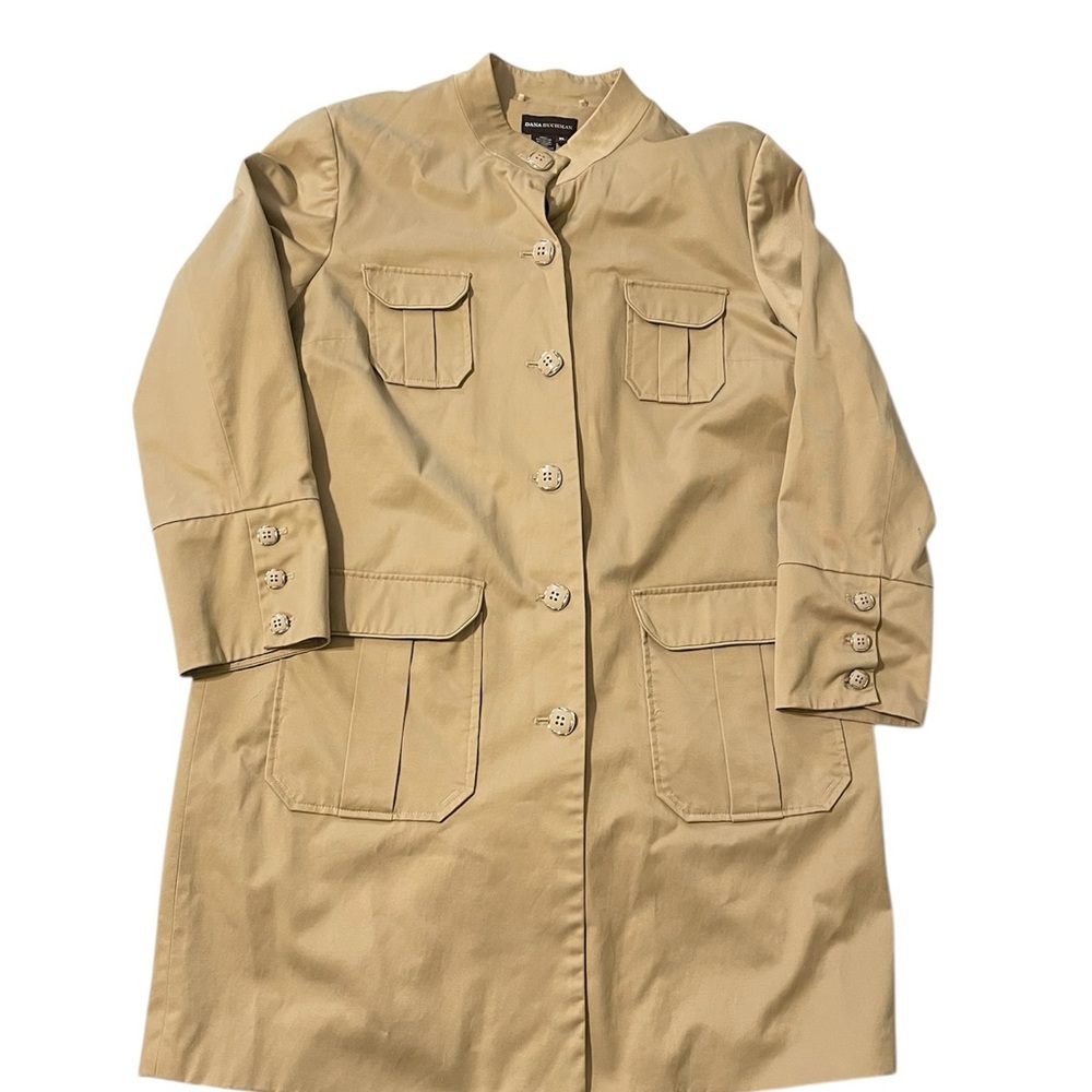 Dana Buchman Rain Trench Coat w Animal Print Lining Camel Tan XL